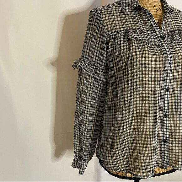 DIVIDED by H&M Black and White Plaid Sheer Long Sleeves Button-Up Blouse - Picture 3 of 8